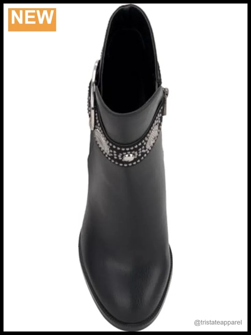 Faux Leather Ankle Bootie with Stacked Heel Round Toe Zip Closure